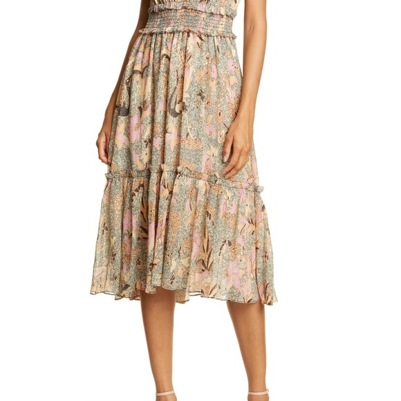 ULLA JOHNSON Claudette Floral Chiffon Beige Dress - Picture 5 of 7